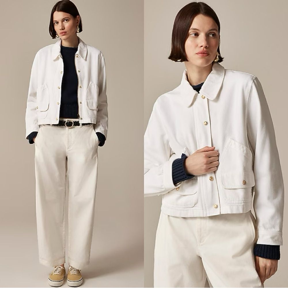 NWT J CREW Short Barn Jacket™ in cotton twill in White